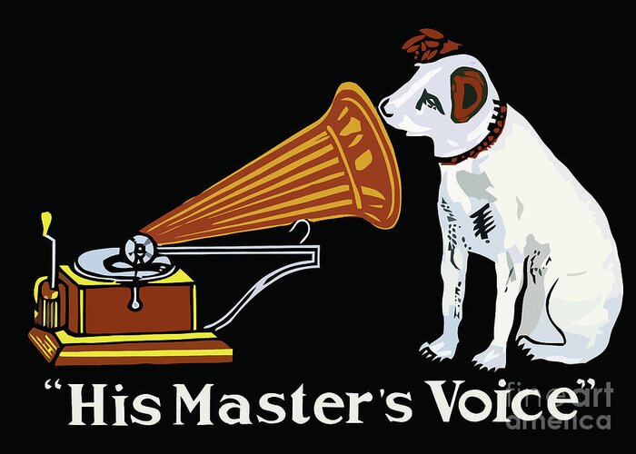  Graphic Greeting Card featuring the drawing His Master's Voice Nipper the Dog by Heidi De Leeuw