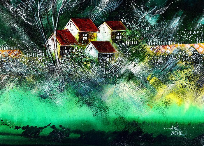 Nature Greeting Card featuring the painting Holiday Homes by Anil Nene
