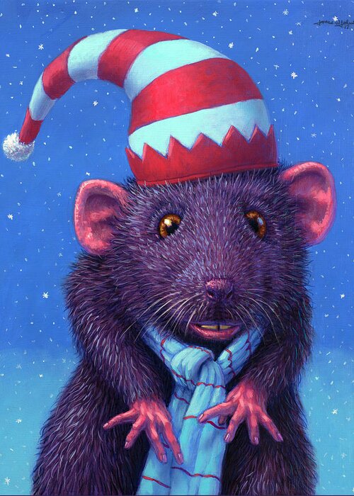 Mouse Greeting Card featuring the painting Holiday Mouse by James W Johnson