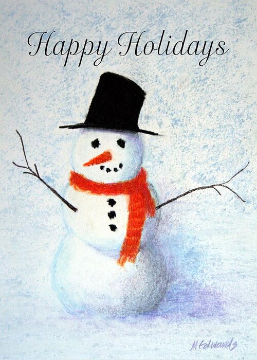 Christmas Greeting Card featuring the pastel Holiday Snowman by Marna Edwards Flavell