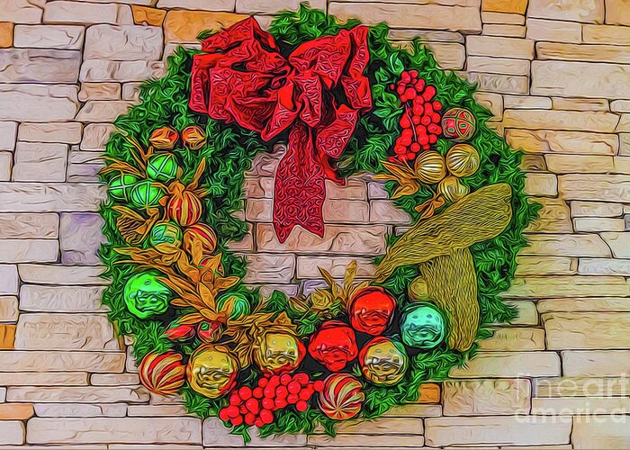 Usa Greeting Card featuring the digital art Holiday Wreath by Ray Shiu