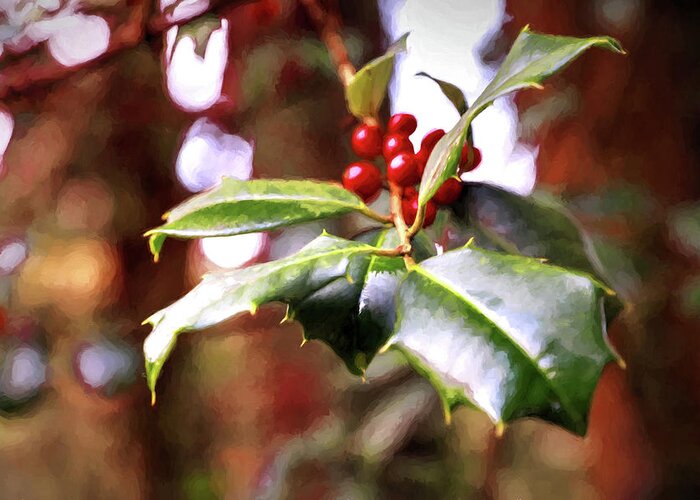 Holly Berries Greeting Card featuring the photograph Holly Painting by Carol Montoya