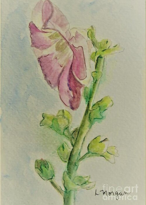 Hollyhock Greeting Card featuring the painting Hollyhock the Harbinger of Summer by Laurie Morgan