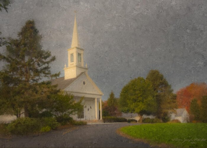 Holy Cross Church Greeting Card featuring the painting Holy Cross Church Easton MA by Bill McEntee
