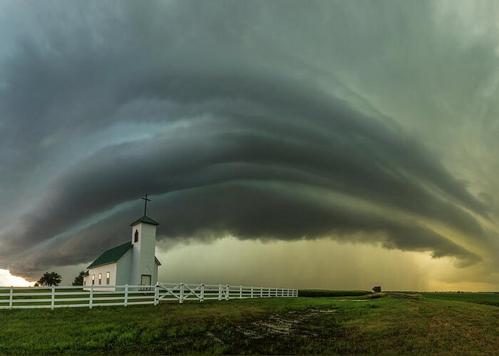 Shelf Cloud Greeting Card featuring the photograph HOLY Supercell by Aaron J Groen