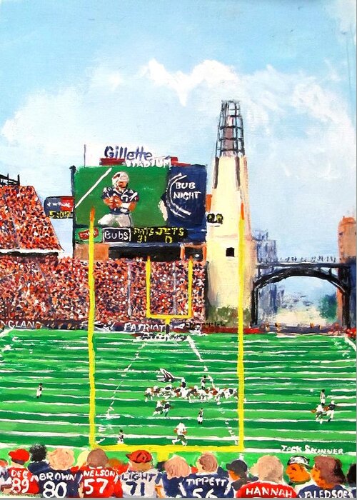 Football Greeting Card featuring the painting Home of the Pats by Jack Skinner