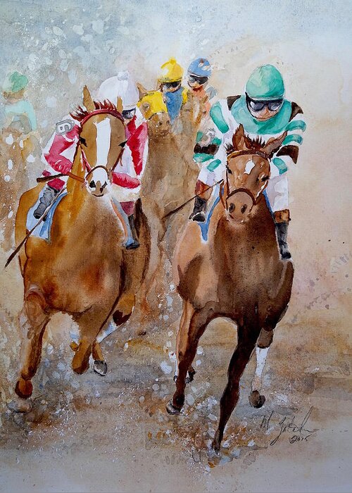 Horses Greeting Card featuring the painting Home Stretch by Marilyn Zalatan
