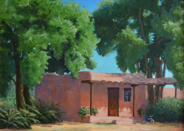 Corrales Greeting Card featuring the painting Home Sweet Adobe Home by Celeste Drewien