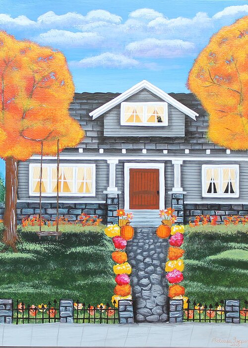 Landscape Greeting Card featuring the painting Home Sweet Home - Comes Autumn by Melissa Toppenberg