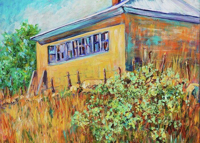 School Greeting Card featuring the painting Hondo Valley School House by Sally Quillin