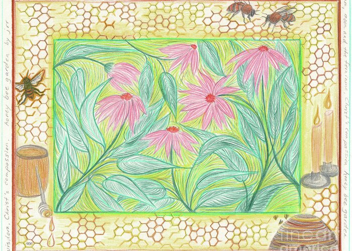 Honey Bee Greeting Card featuring the drawing Honey Bee Garden by jrr by First Star Art