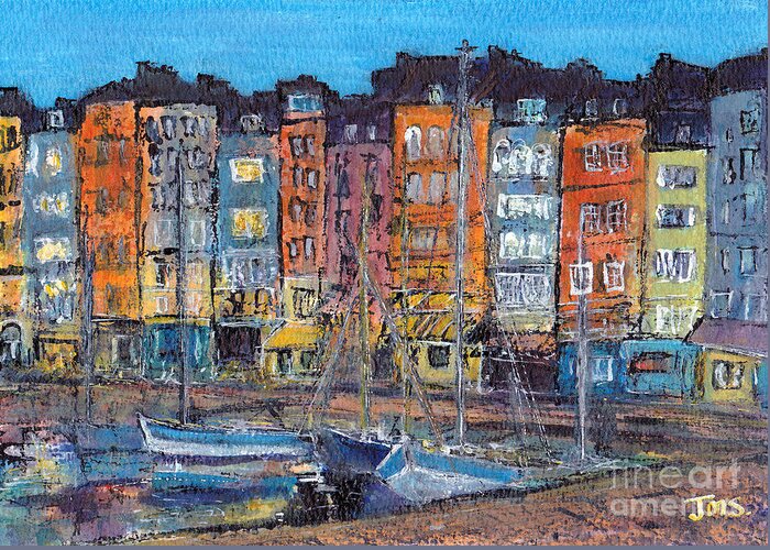 France Greeting Card featuring the painting Honfleur France by Jackie Sherwood