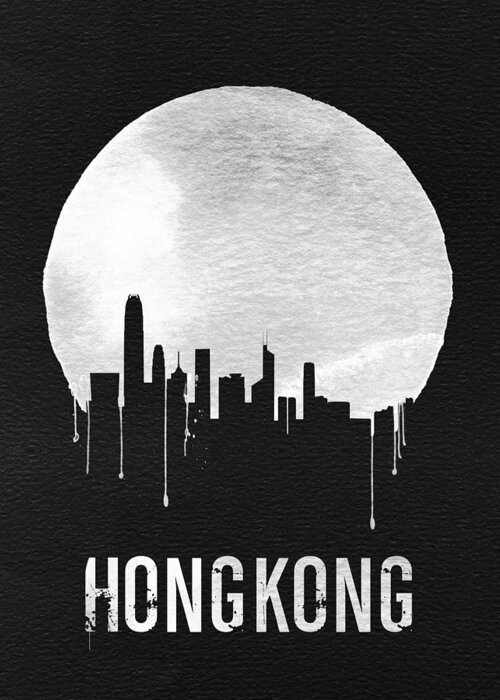 Hong Kong Greeting Card featuring the digital art Hong Kong Skyline Black by Naxart Studio