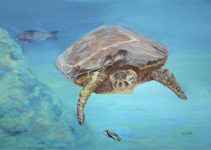 Turtle Greeting Card featuring the painting Honu by Mike Jenkins