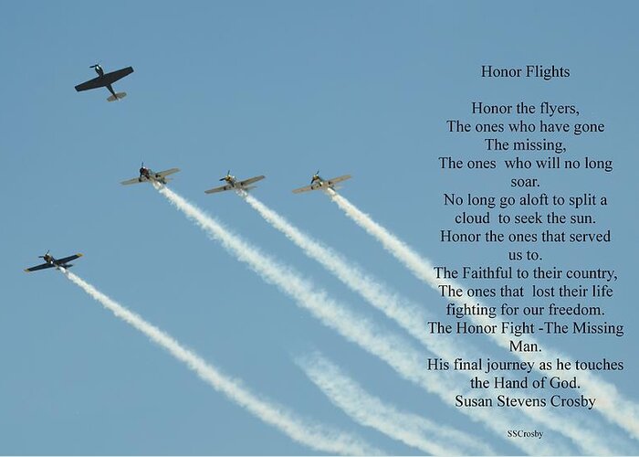 Honor Flight Greeting Card featuring the photograph Honor Flight- Missing Man Formation by Susan Stevens Crosby