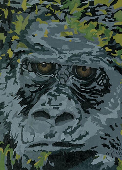 Gorilla Greeting Card featuring the painting Hooah by Cheryl Bowman
