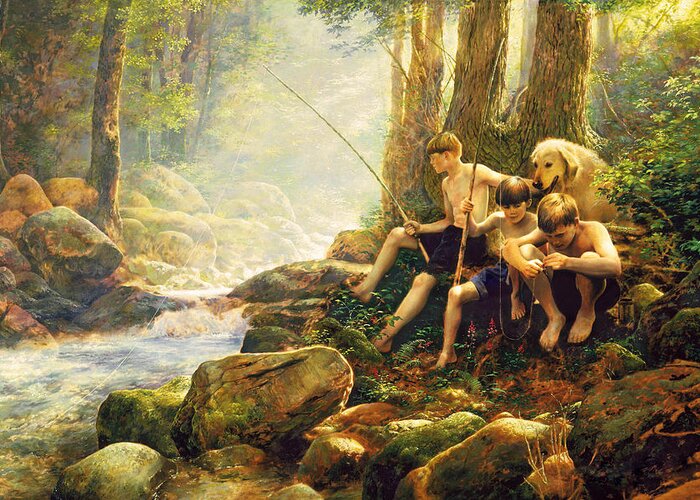 Fishing Greeting Card featuring the painting Hook Line and Summer by Greg Olsen