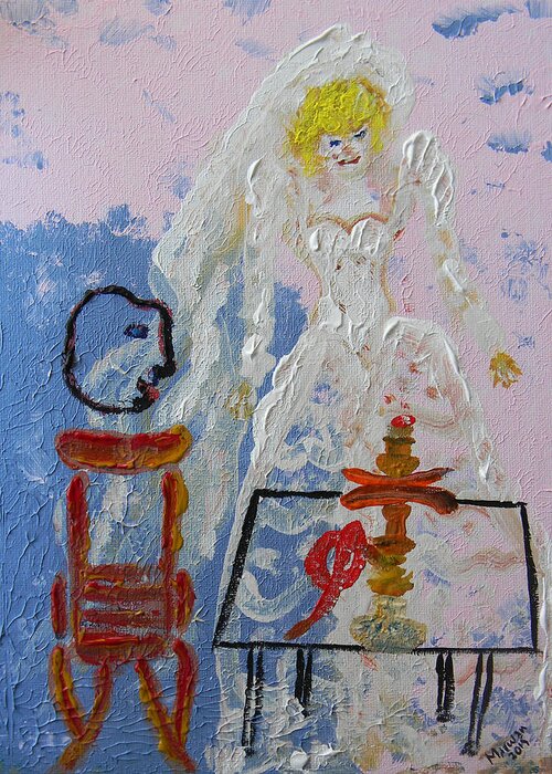 Bride Greeting Card featuring the painting Hookah and the Bride by Marwan George Khoury