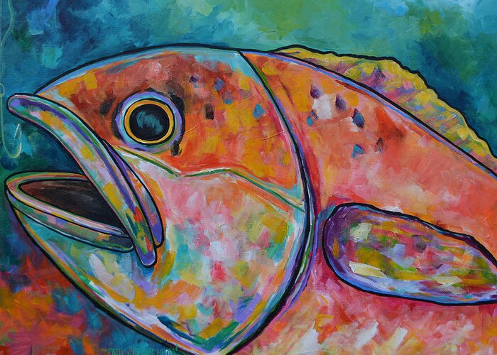 Fish Greeting Card featuring the painting Hooked by Patti Schermerhorn