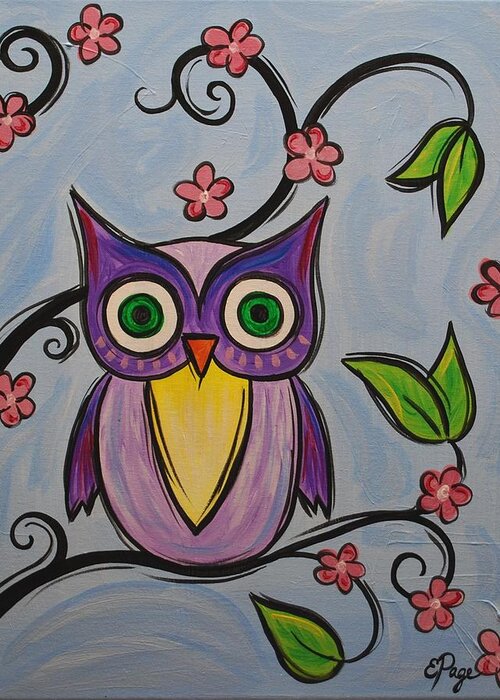 Owl Bird Greeting Card featuring the painting Hootie by Emily Page