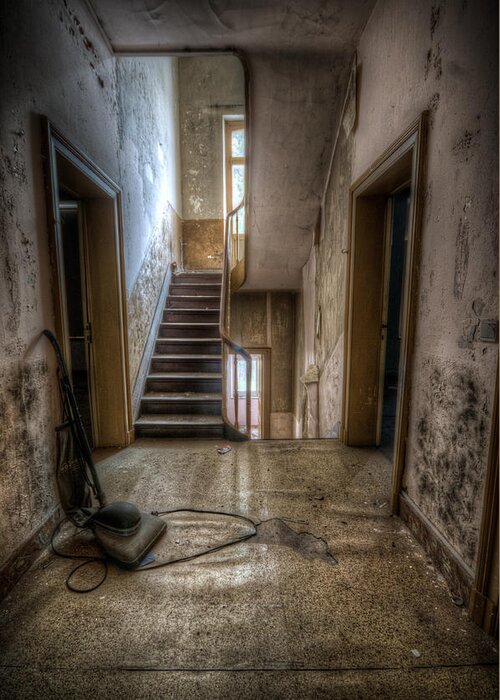 Decay Greeting Card featuring the digital art Hoover halllway by Nathan Wright
