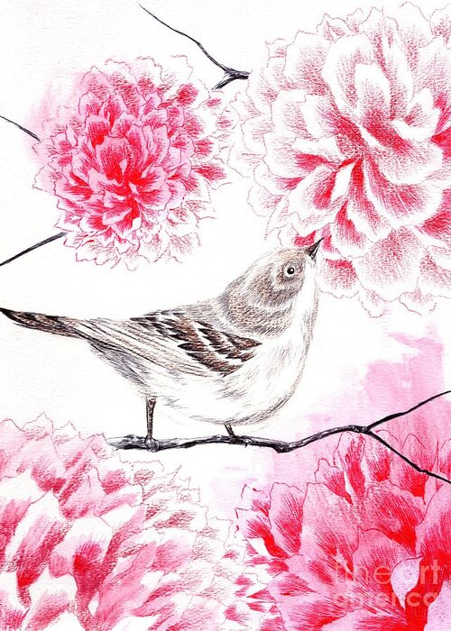 Bird Greeting Card featuring the drawing Hop to It by Alice Chen