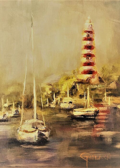 Vintage Greeting Card featuring the painting Hope Town Harbor Vintage by Kathy Lynn Goldbach