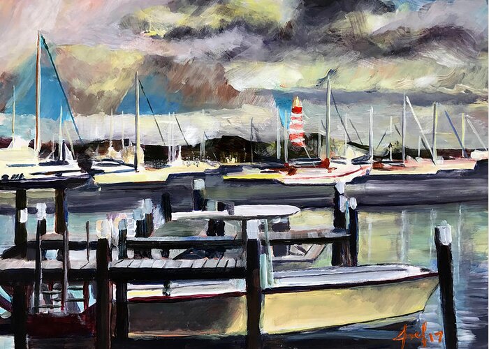 Hope Town Greeting Card featuring the painting Hope Town Harbour by Josef Kelly