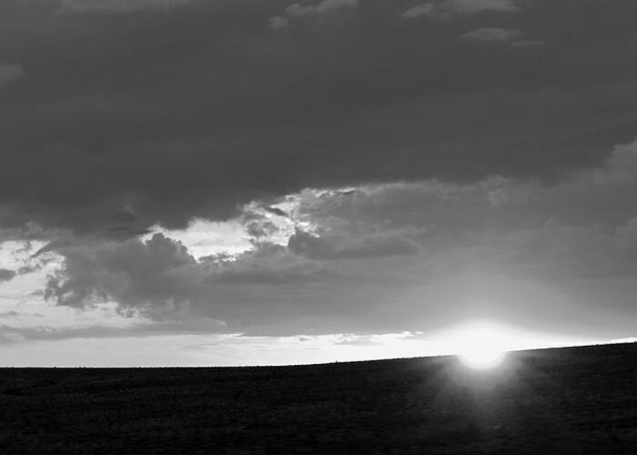 Black And White Greeting Card featuring the photograph Horizon Sunset by Mary Anne Delgado