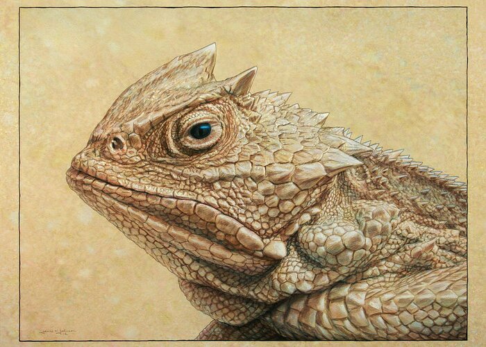 Horned Toad Greeting Card featuring the painting Horned Toad by James W Johnson