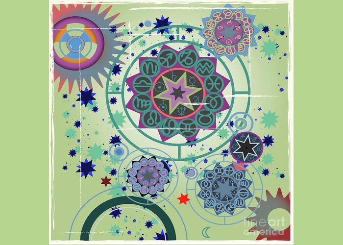 Stars Greeting Card featuring the drawing Horoscope University by Ariadna De Raadt
