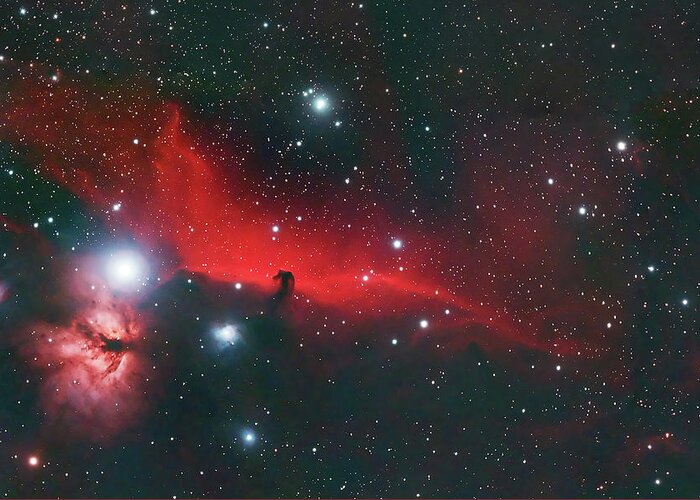  Greeting Card featuring the photograph Horse Head and Flame Nebula by Dale J Martin