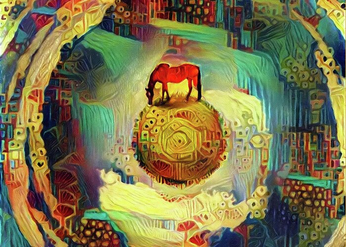 Organic Greeting Card featuring the digital art Horse on Sphere by Bruce Rolff