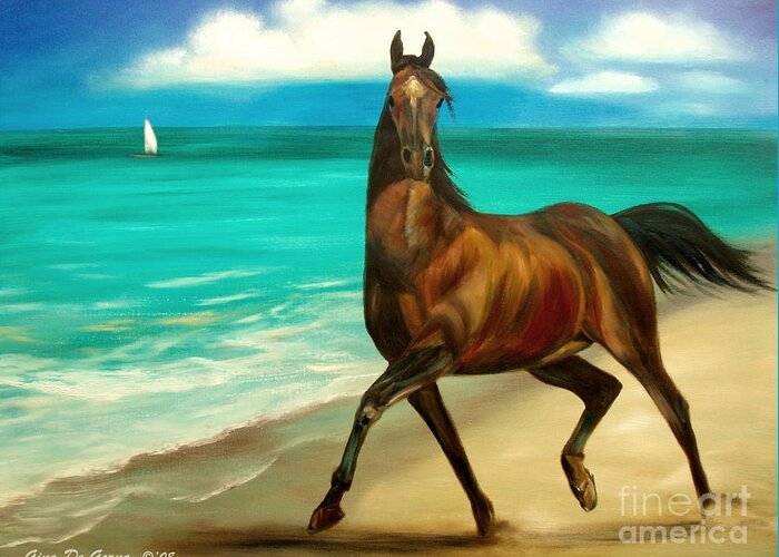 Horse Greeting Card featuring the painting Horses in Paradise DANCE by Gina De Gorna