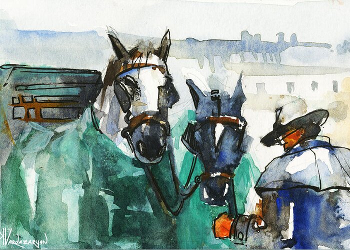 Horses Greeting Card featuring the painting Horses by Kristina Vardazaryan