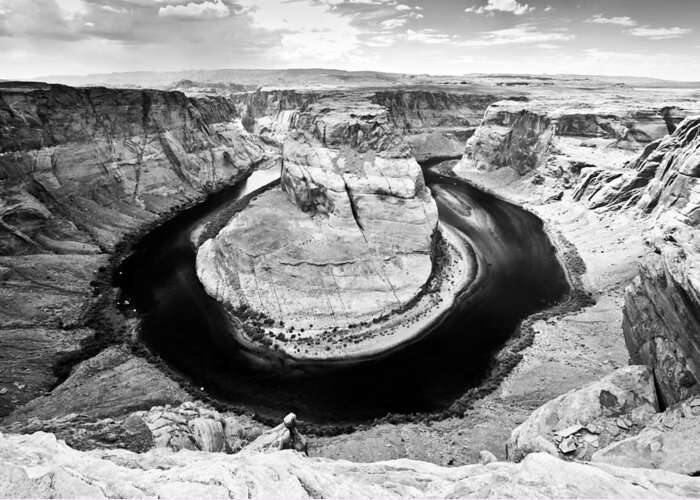 Landscape Greeting Card featuring the photograph Horseshoe Bend in Page Arizona Black and White by R K