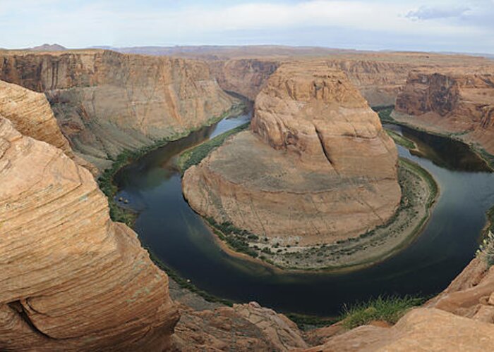 Horseshoe Bend Panorama Landscape Colorado River Greeting Card featuring the photograph Horseshoe Bend Pre Dawn by Harold Piskiel