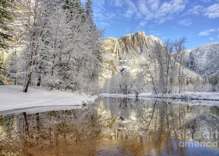 Yosemite National Park Greeting Card featuring the photograph Horsetail Fall Reflections Winter Yosemite National Park by Wayne Moran