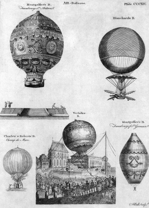 1783 Greeting Card featuring the photograph Hot-air Balloons, 1783-84 by Granger