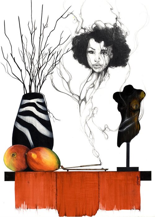 Mango Greeting Card featuring the mixed media Hot Like Fire III by Anthony Burks Sr