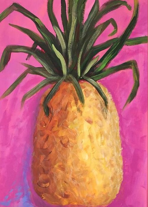 Pineapple Greeting Card featuring the painting Hot Pink Pineapple by Patricia Piffath