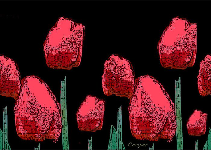 Tulips Red Floral Nature Photography Photo-illustration Abstract Greeting Card featuring the photograph Hot Red Tulips by Peggy Cooper-Hendon