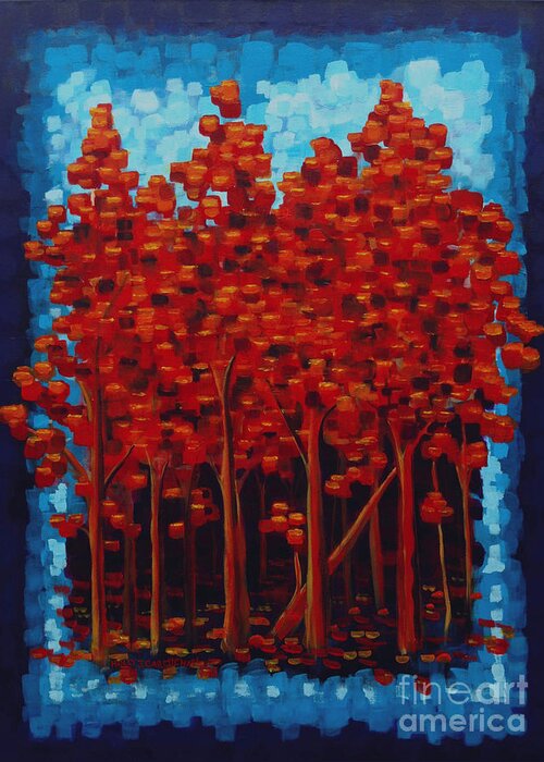 Trees Greeting Card featuring the painting Hot Reds by Holly Carmichael
