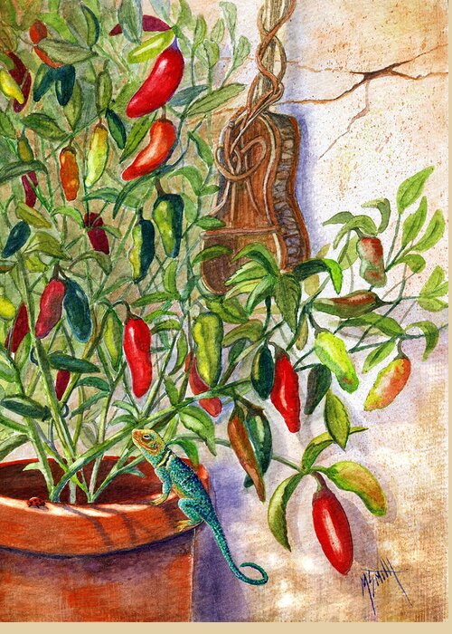 Jalapenos Greeting Card featuring the painting Hot Sauce On The Vine by Marilyn Smith