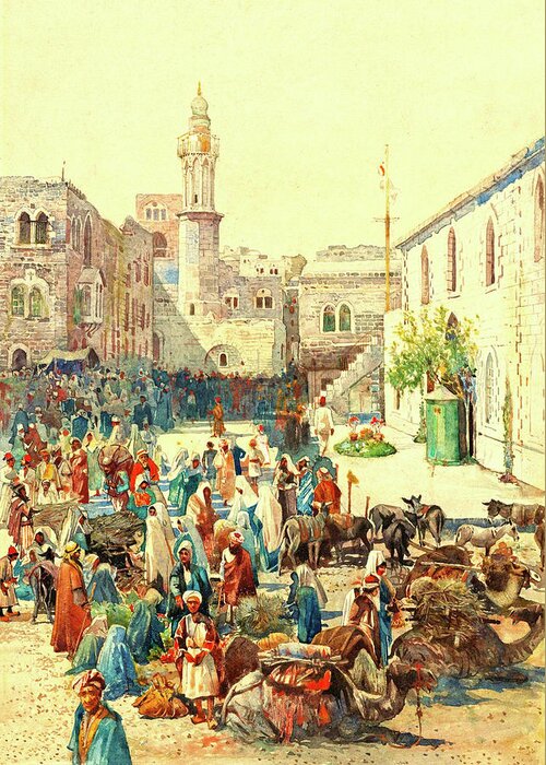 Houghton Greeting Card featuring the painting Houghton Bethlehem 1926 by Munir Alawi