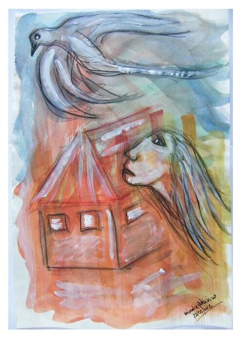 Confined Greeting Card featuring the painting House Without A Door - Haus Ohne Tuer by Mimulux Patricia No