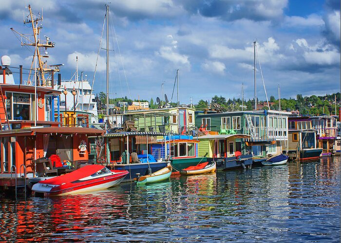 Seattle Greeting Card featuring the photograph Houseboats - 3 - Lake Union - Seattle by Nikolyn McDonald