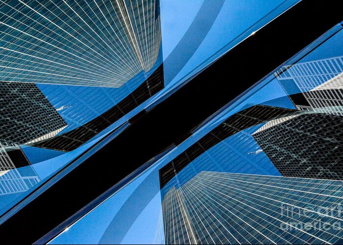 Reflections In Downtown Houston At The Wells Fargo Bank Building Greeting Card featuring the photograph Houston Sky Line II by Thomas Carroll