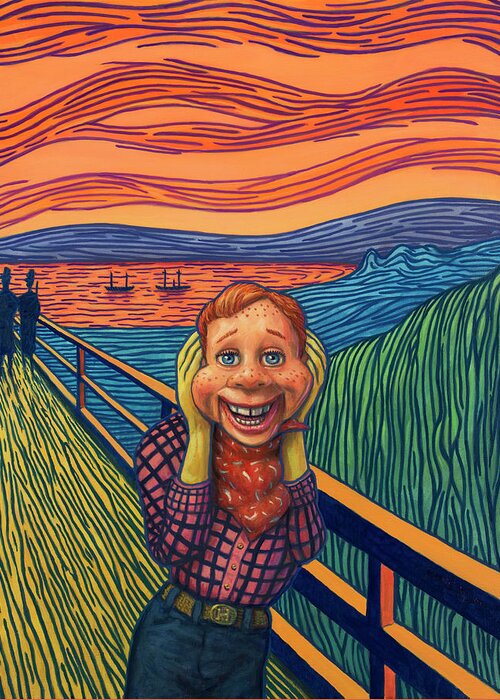 Howdy Doody Greeting Card featuring the painting Howdy's Happy Scream by James W Johnson