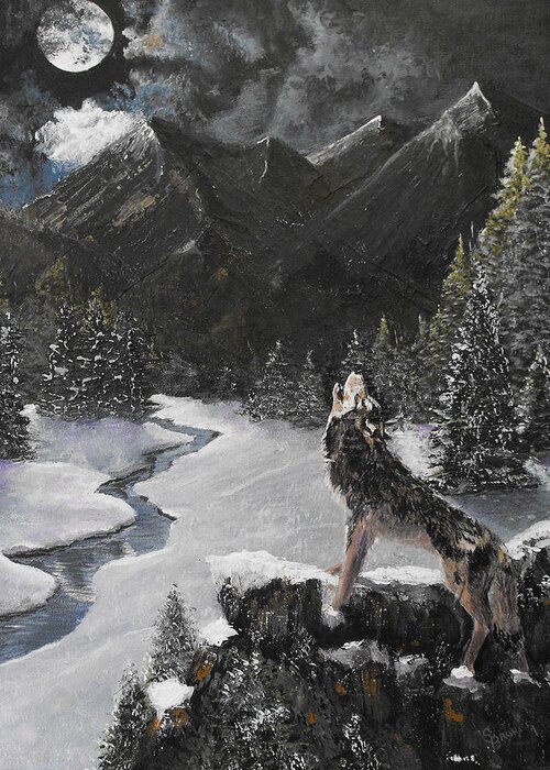 Wolf Greeting Card featuring the painting Howling Wolf by Susan Bruner